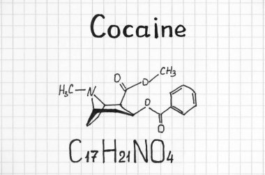 Kimyasal formülü kokain. Yakın çekim.