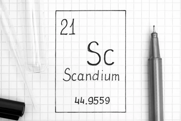 Periodic Table Elements Handwriting Chemical Element Scandium Black Pen Test — Stock Photo, Image