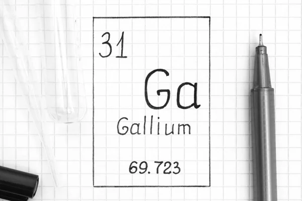 Rukopis chemický prvek Gallium Ga s černým perem, zkušební vany — Stock fotografie