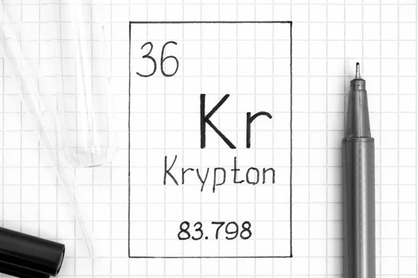 검정 펜, 테스트 욕조와 필기 화학 원소 크립 톤 Kr — 스톡 사진