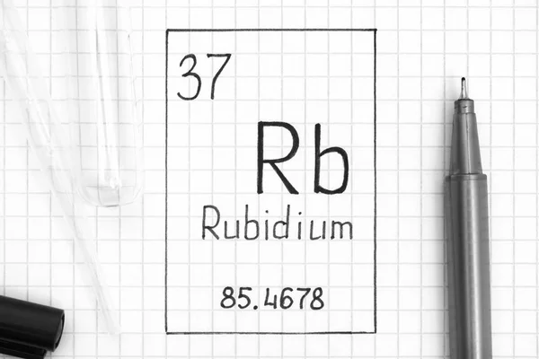 Élément chimique manuscrit Rubidium Rb avec stylo noir, test tu — Photo