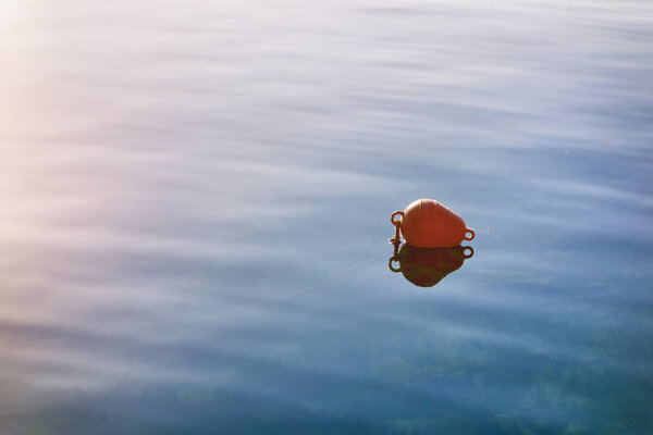 Red buoy on the sea surface.