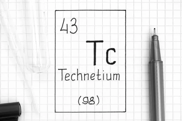 Élément chimique d'écriture Technetium Tc avec stylo noir, essai — Photo