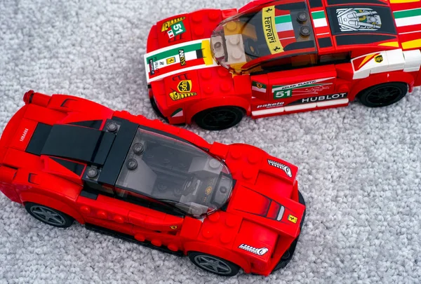 Two Lego cars LaFerrari and Ferrari 458 Italia GT2 by LEGO Speed — Stock Photo, Image