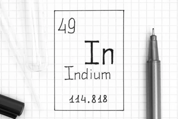 The Periodic table of elements. Handwriting chemical element Ind — Stock Photo, Image