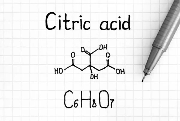 Kemisk formel av citronsyra med penna. — Stockfoto