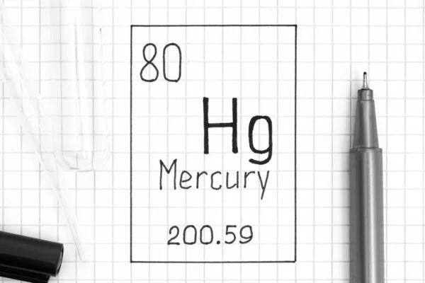 The Periodic table of elements. Handwriting chemical element Mer — Stock Photo, Image