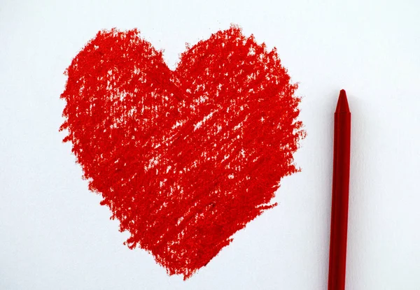 Hand drawing Red heart with vax crayon. — Stock Photo, Image