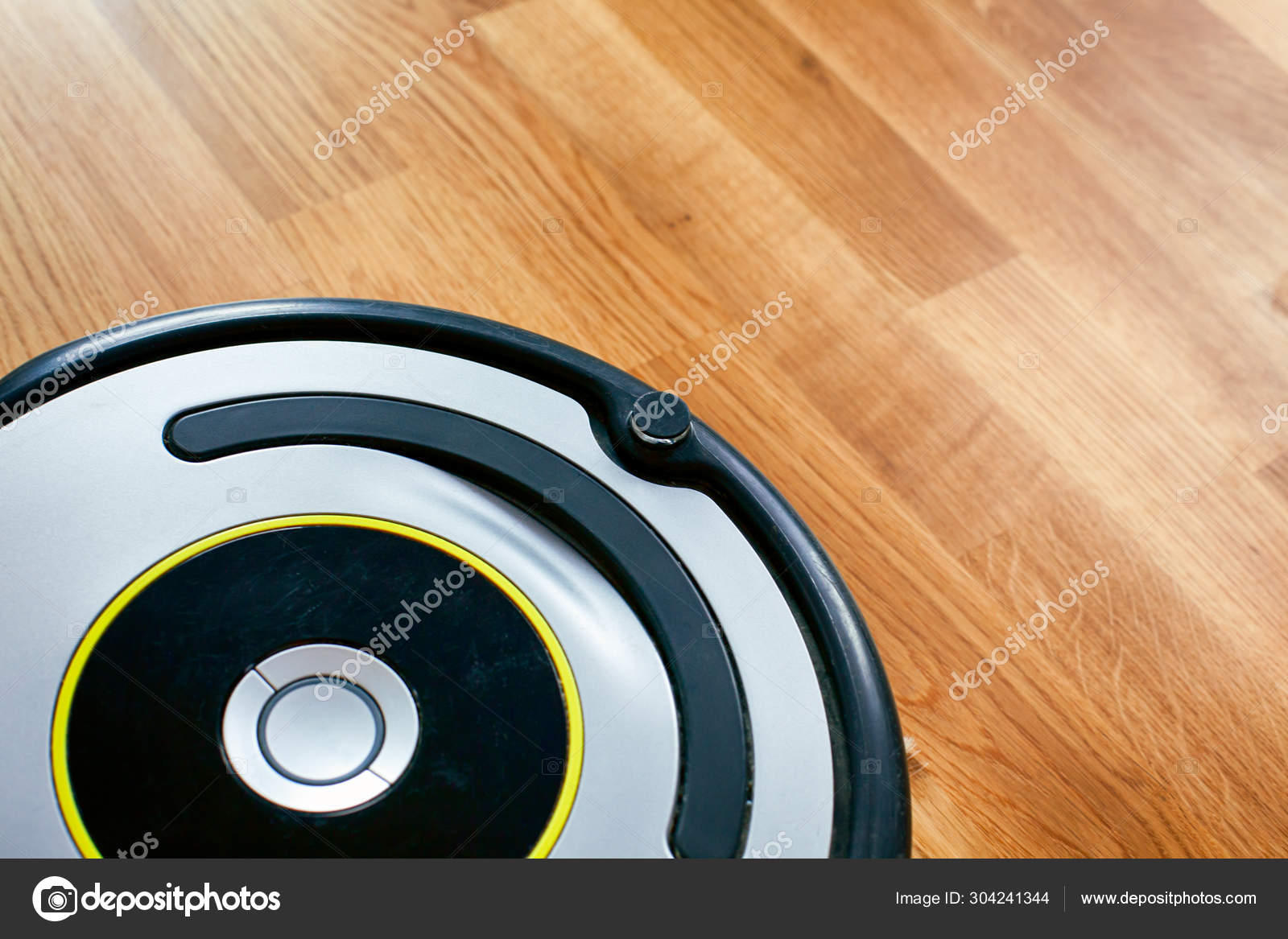 Vacuum Cleaning Robot On Parquet Floor Stock Photo C Rosinka79