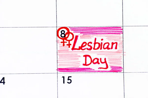 Нагадування лесбіянок день у календарі. — стокове фото