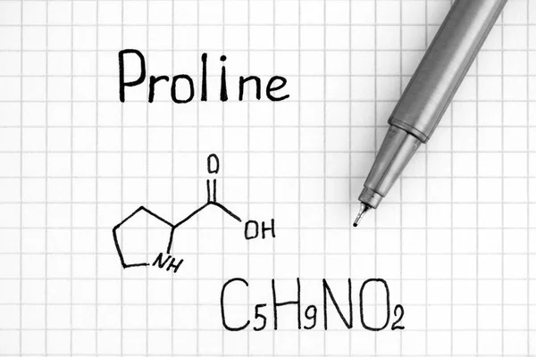 Kemisk Formel Proline Med Penna Närbild — Stockfoto