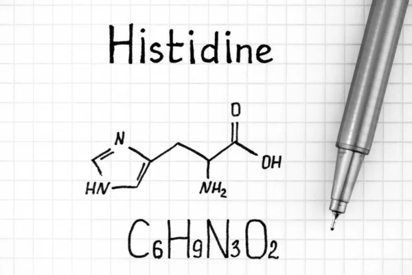 Wzór Chemiczny Histydyny Piórem Zbliżenie — Zdjęcie stockowe