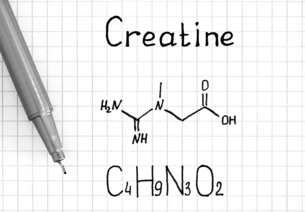 Fórmula Química Creatina Con Pluma Primer Plano — Foto de Stock