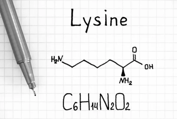 Kemisk Formel Lysin Med Penna Närbild — Stockfoto
