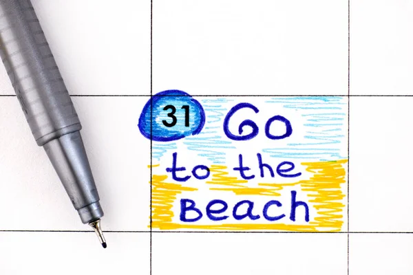 Reminder Beach Calendar Pen Close — Stock Photo, Image