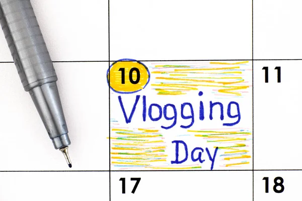 Herinnering Vlogging Dag Kalender Met Pen Augustus — Stockfoto