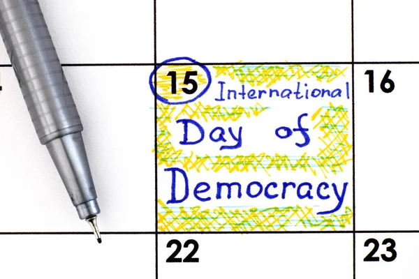 Herinnering Internationale Dag Van Democratie Kalender Met Pen September — Stockfoto