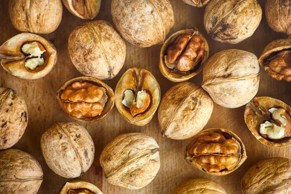 Walnuts Wooden Background Top View — Stock Photo, Image