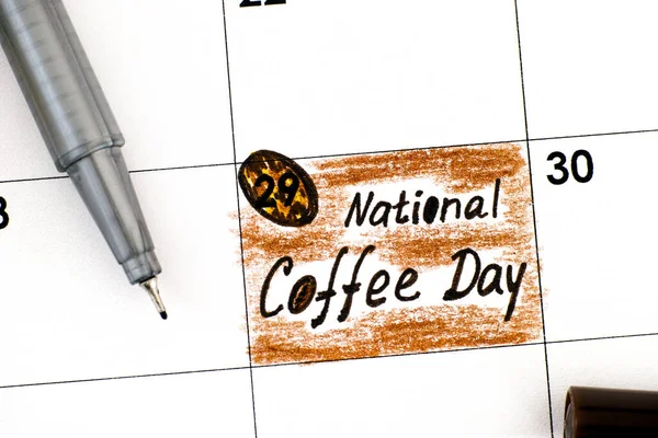 Lembrete Dia Nacional Café Calendário Com Caneta Setembro — Fotografia de Stock