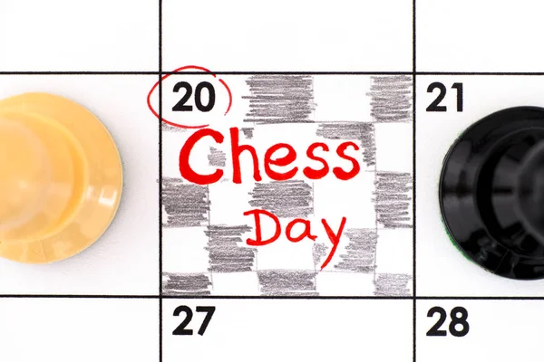 Υπενθύμιση Σκακιστική Ημέρα Στο Ημερολόγιο Ασπρόμαυρα Πιόνια Ιουλίου — Φωτογραφία Αρχείου