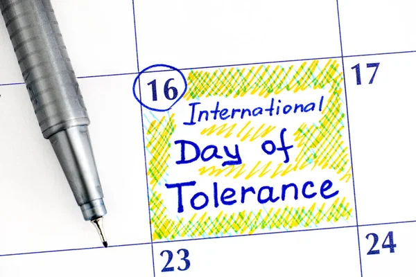 Herinnering Internationale Dag Van Tolerantie Kalender Met Pen November — Stockfoto