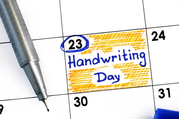 Lembrete Handwriting Dia Calendário Com Caneta Azul Janeiro — Fotografia de Stock