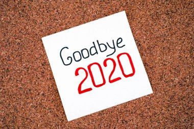 Kağıt üzerinde kelimelerle Elveda mantar kaplama arka plan 2020.