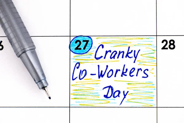 Recordatorio Cranky Workers Day Calendario Con Pluma Octubre —  Fotos de Stock