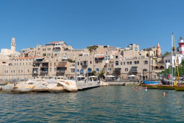 Jaffa eski şehir ve bir beau üzerinde eski bir liman için bir resim görünümü