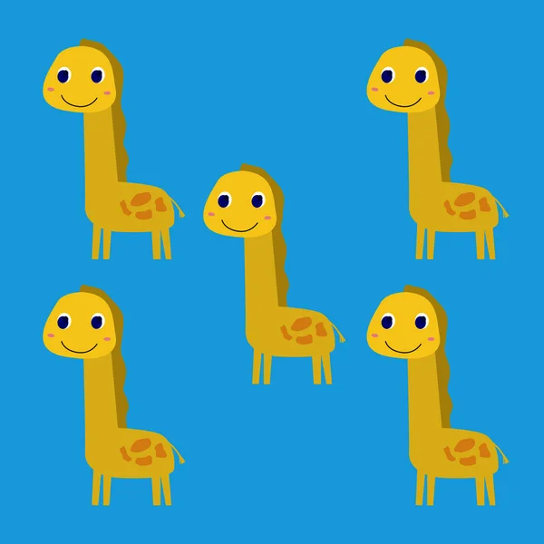 Nice Sorrindo Girafas Bonito Amarelo Azul —  Vetores de Stock