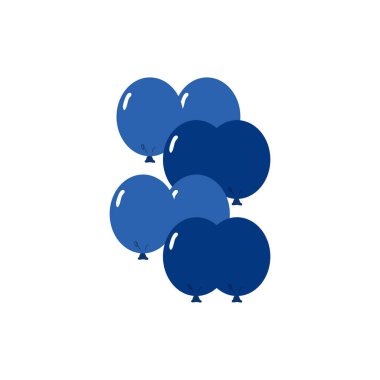Mavi balonlar tasarla. Çizgi film çizimi, beyaz üzerine.