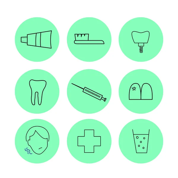 Black Line Art Health Dental Icons Blue背景 — ストックベクタ