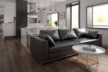 İskandinav tarzı iç tasarım 3d render