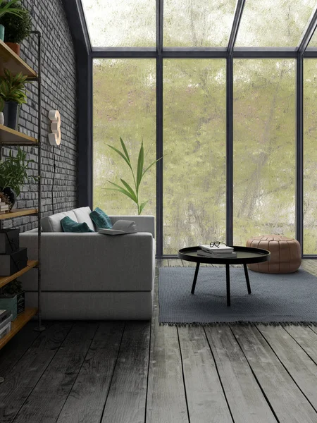 Loft estilo design de interiores 3D renderização — Fotografia de Stock