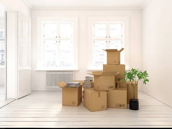 Nterior Packed Cardboard Boxes Relocation Rendering — Stock Photo, Image