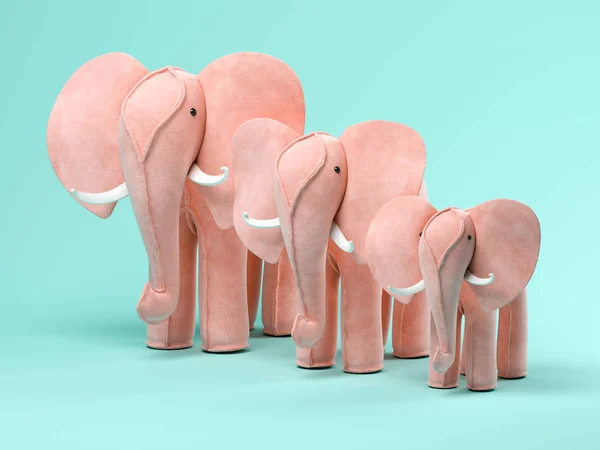 Pink elephants on blue background 3D illustration — Stock Photo, Image