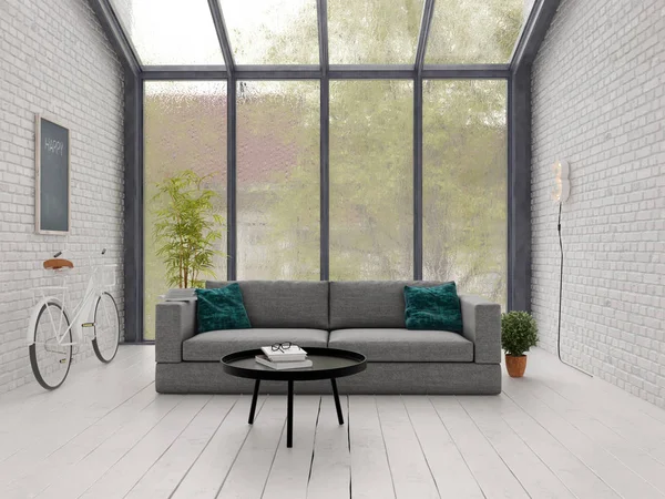 Loft Stil Inredning Rendering — Stockfoto