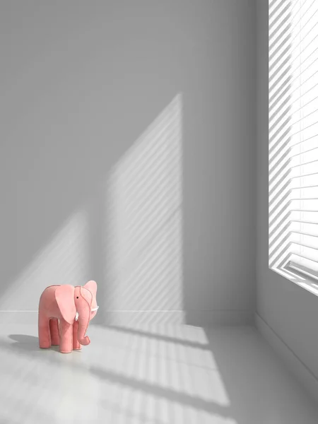 Elefantes rosados en el interior vacío Ilustración 3D —  Fotos de Stock