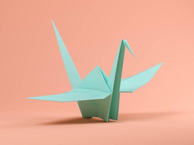 Pembe arka plan 3d çizim üzerinde mavi origami