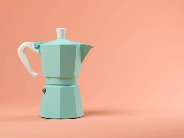 粉红色背景的蓝色咖啡壶3d 插图 — 图库照片