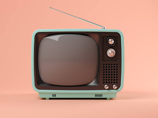 Голубой телевизор на розовом фоне 3D-иллюстрация
