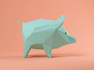 Pembe arka plan 3d illüstrasyon mavi domuz