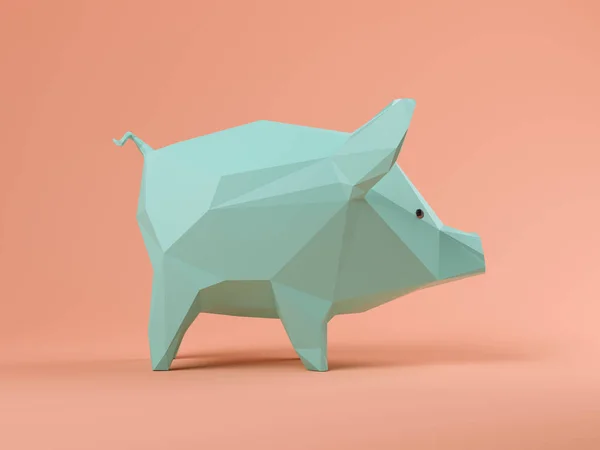 Blue pig on pink background 3D illustration — Stock Photo, Image