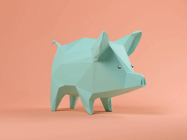 Porco azul sobre fundo rosa ilustração 3D — Fotografia de Stock