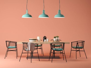 İç Tasarım Oda masa ve sandalyeler kavramı 3d çizim ile