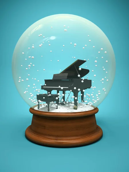 Snow globe z fortepianem na niebieskim tle ilustracja 3d — Zdjęcie stockowe