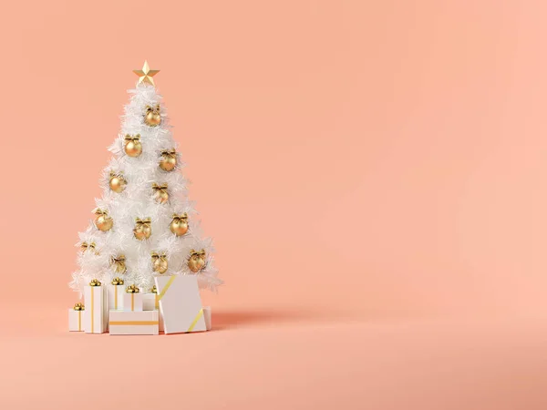 White christmas tree on pink background 3D illustration — Stock Photo, Image