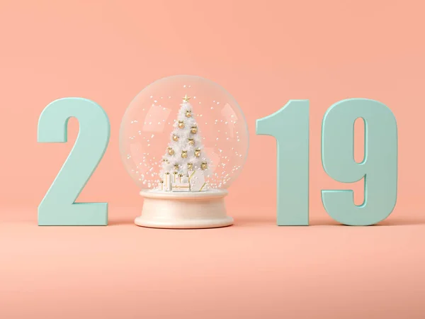 Numéros 2019 avec boule de neige Illustration 3D — Photo