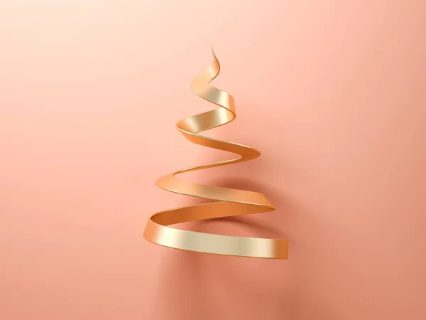 Árbol de Navidad abstracto de oro sobre fondo rosa 3d renderizado —  Fotos de Stock