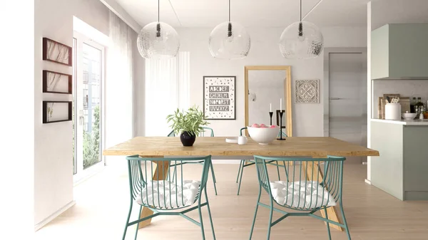 Interno della sala da pranzo in stile scandinavo rendering 3D — Foto Stock